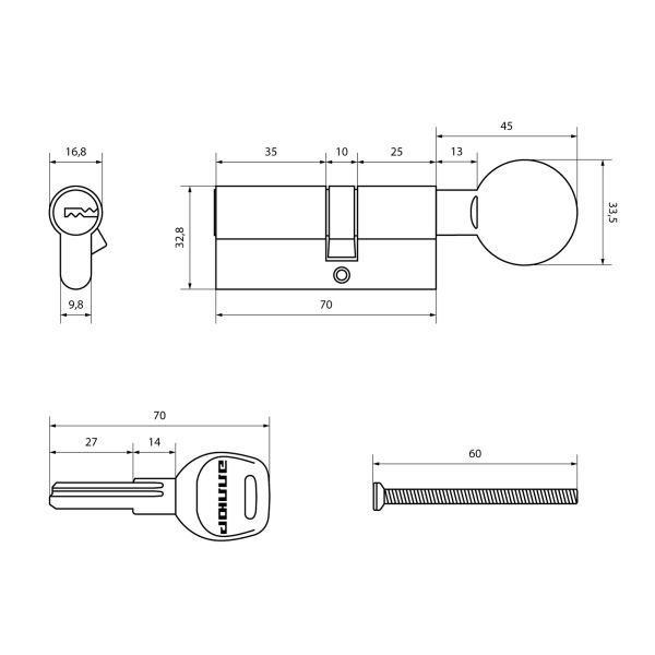 АЛЛЮР HD FG 70-5К BP(25*10*35G)латуньперф.кл/верт Цилиндровый механизм Китай