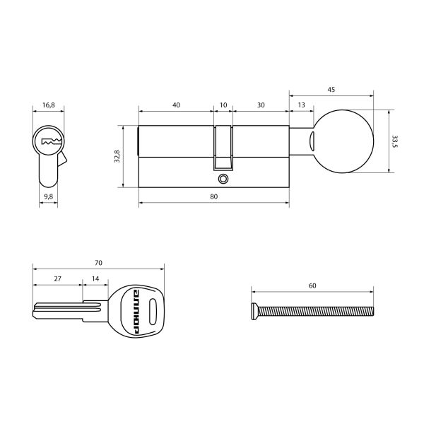 АЛЛЮР HD FG 80-5К ВР(30*10*40G)лат перф.кл/верт Цилиндровый механизм Китай