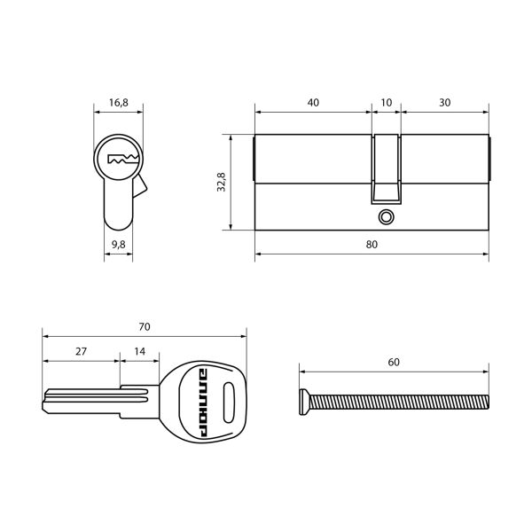 АЛЛЮР HD F 80-5К BP[30x10x40] латунь перф.кл Цилиндровый механизм (50,10)