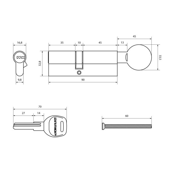 АЛЛЮР HD FG 90-5К ВР(35*10*45G) лат перф.кл/верт Цилиндр механизм Китай