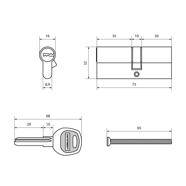 АЛЛЮР DL-01 75 (30х10х35) BP перекод.5+2 перфокл. Цилиндровый механизм (40,10) Китай