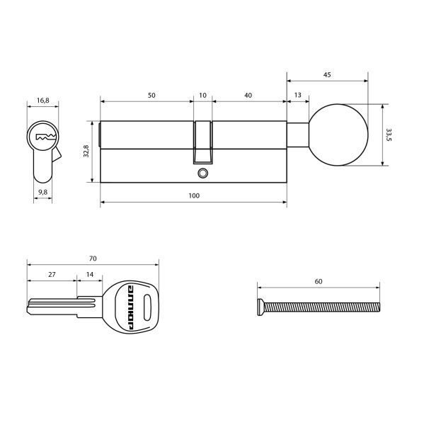 АЛЛЮР HD FG 100-5К CP[40Gх10х50] хром перф.кл Цилиндровый механизм (50,10) Китай