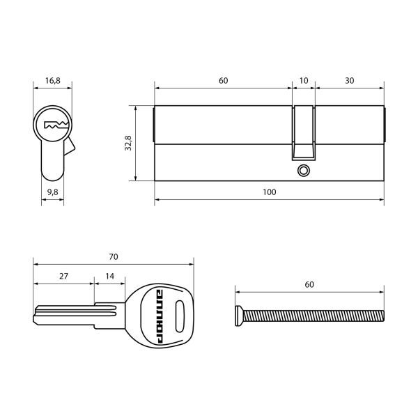 АЛЛЮР HD F 100-5К BP[30x10x60] латунь перф.кл Цилиндровый механизм (50,10) Китай