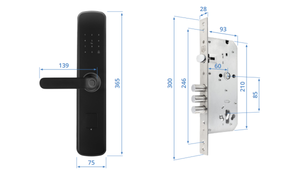Замок электронный Apecs Smart SL-252-60.85/8001-BLM (TTLock, WiFi, FP)