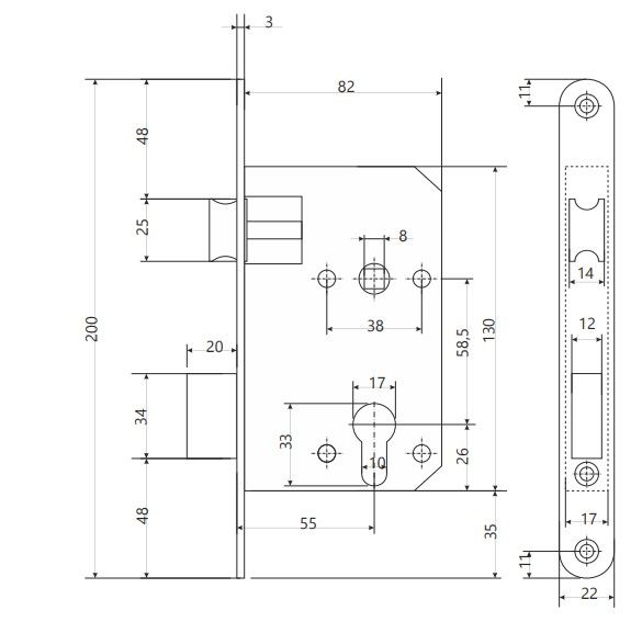 Замок врезной LS 1423-CP