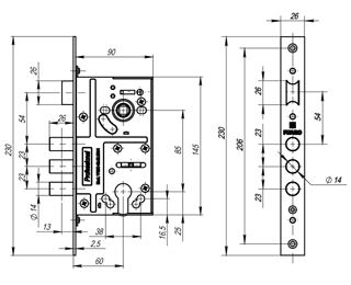 Корпус врезного замка c защёлкой MDV10/C-60.85.3R14